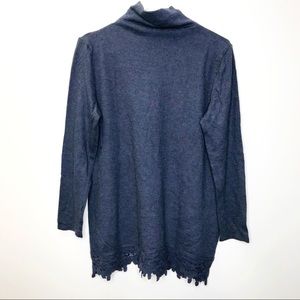 Soft Surroundings dark blue long sleeve top with crochet hem mock neck medium
